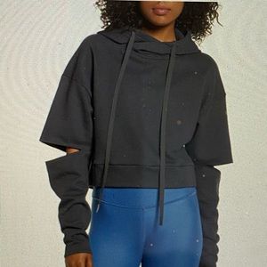 ALO Yoga Peak Cutout Crop Hoodie In Anthracite